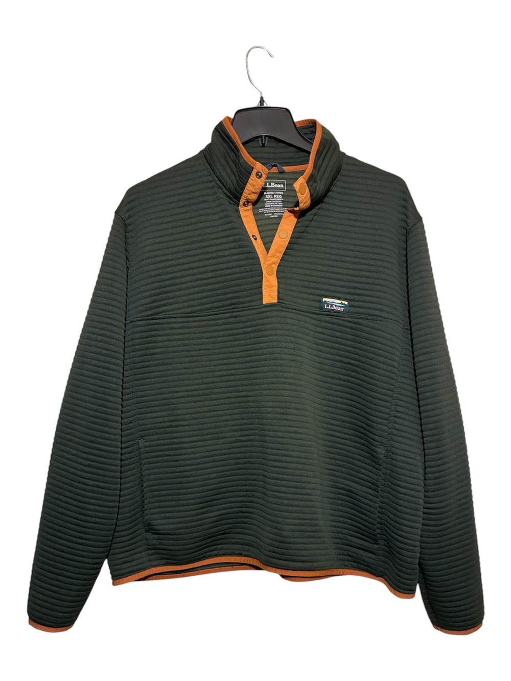 L.L. LL Bean Sweater 2XL Forest Green Airlight Knit Pullover Fleece Ribbed Snap